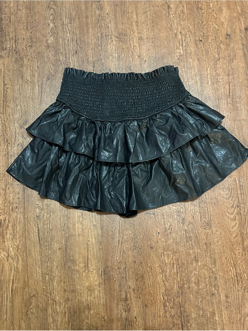 Mustard Seed Black Faux Leather Ruffle Mini Skort Smocked Waist Size M